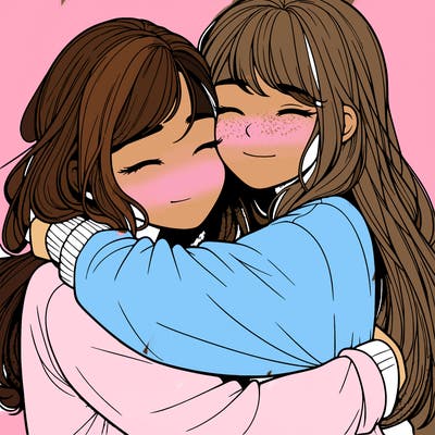 realistic two girls hugging