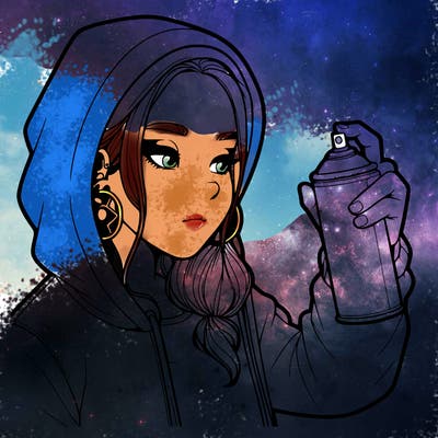 a realistic girl, spray painting