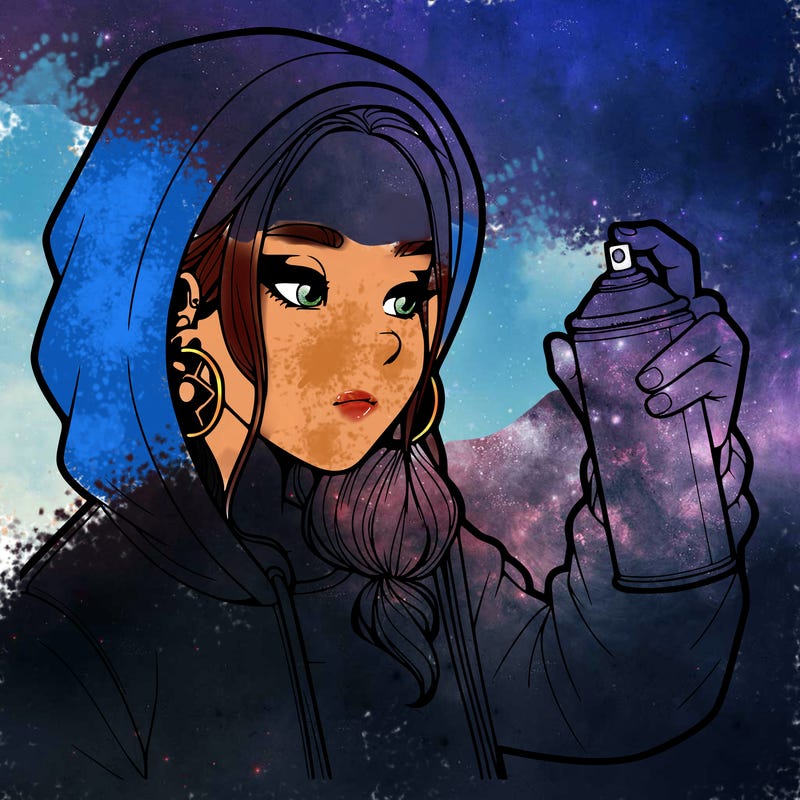 a realistic girl, spray painting