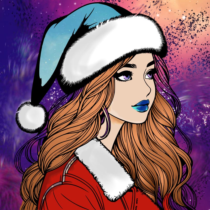 realistic girl in santa hat