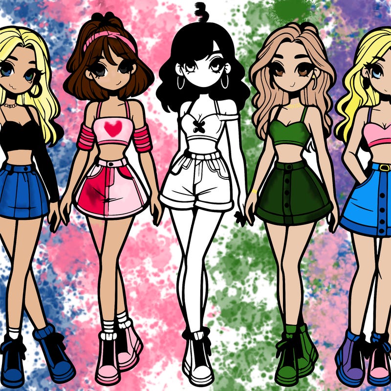 5 girls in crop tops and skirts