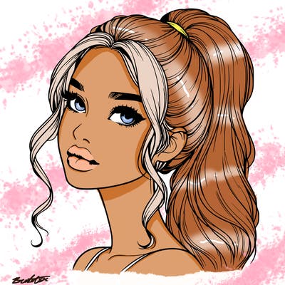 realistic girl with a ponytail on her hair and lips