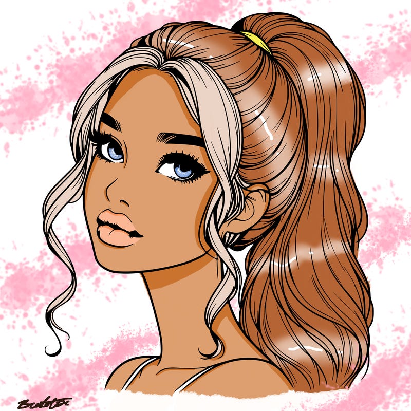 realistic girl with a ponytail on her hair and lips