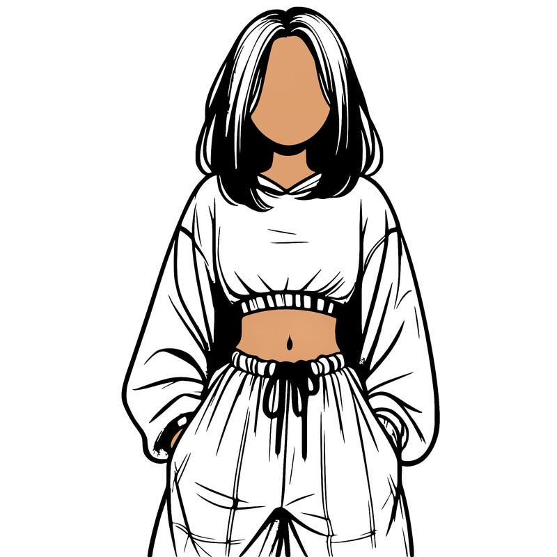 realistic girl faceless with baggy pants and a crop top