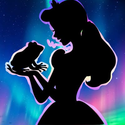 a shadow of a princess holding a frog realistic
