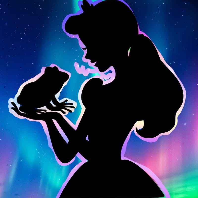 a shadow of a princess holding a frog realistic