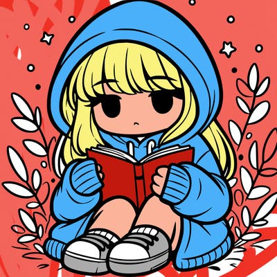 girl in oversized hoodie reading a book