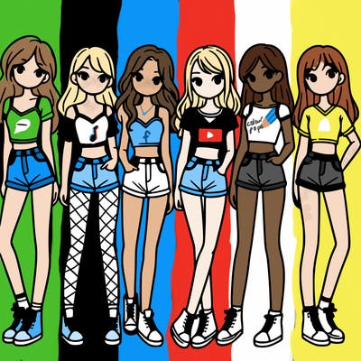 a group of girls wearing crop tops and shorts