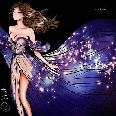 realistic woman in dress flowing the the wind