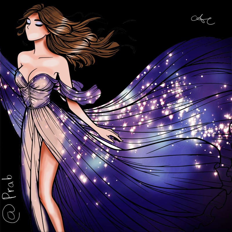 realistic woman in dress flowing the the wind