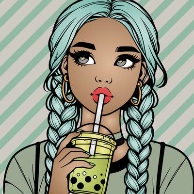 realistic girl with braided hair drinking boba
