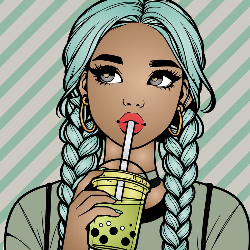 realistic girl with braided hair drinking boba
