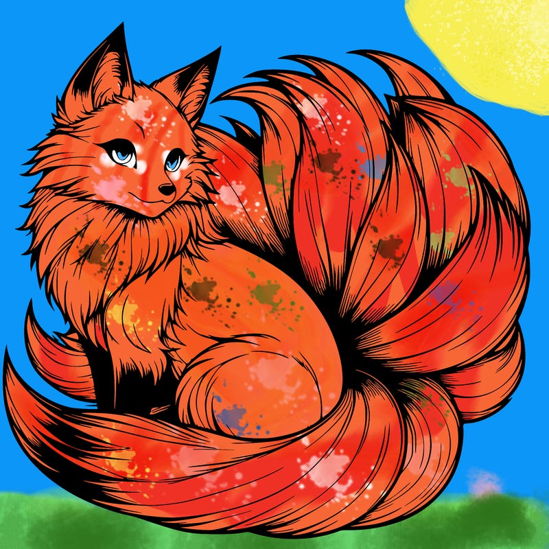 realistic detailed 9 tailed anime fox