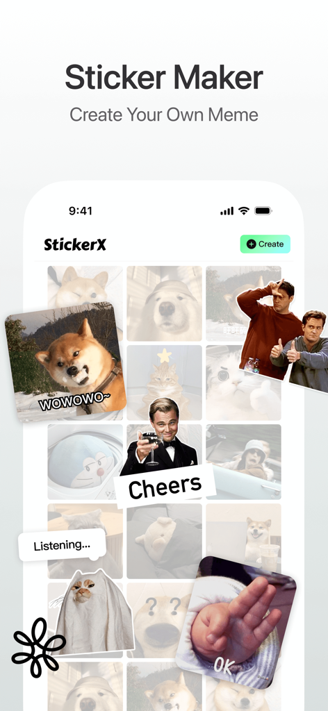 StickerX - Sticker Maker - StickerX mobile app interface for creating custom stickers and memes from photos