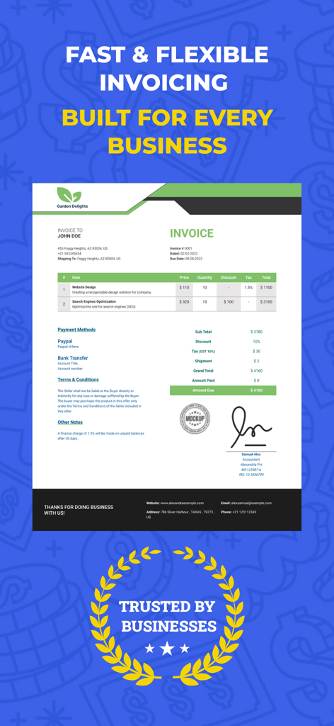 Invoice Maker & Estimates - 맞춤 브랜드 및 항목별 서비스가 포함된 소규모 비즈니스 및 프리랜서를 위한 전문 송장 템플릿