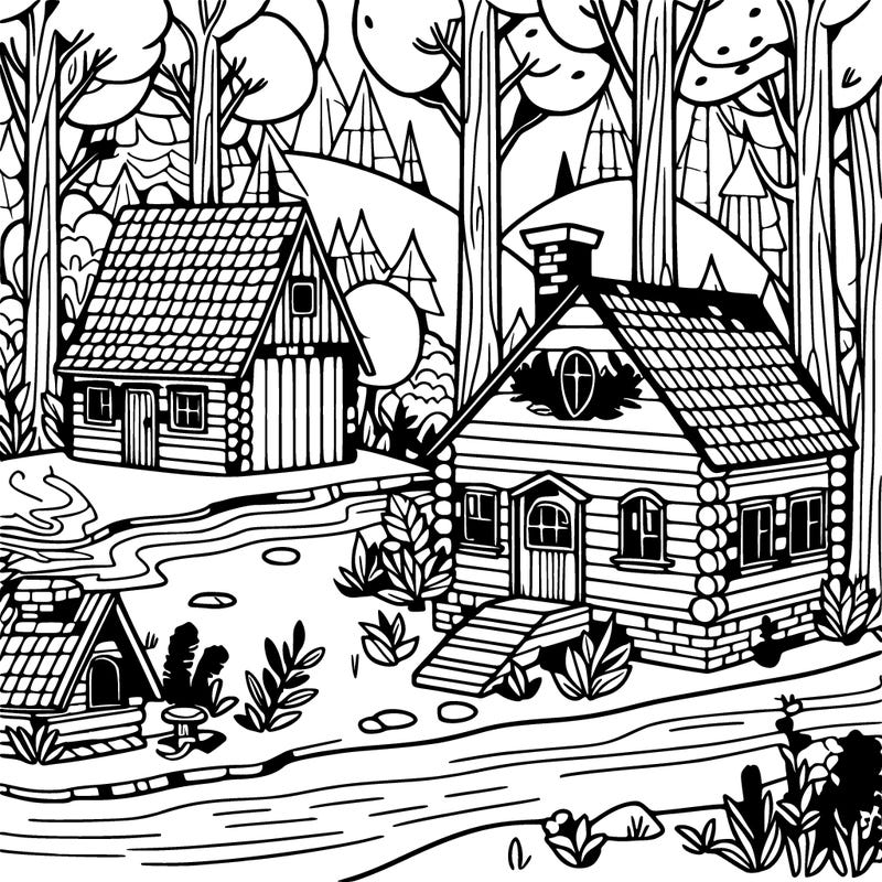 houses in the wood by a river