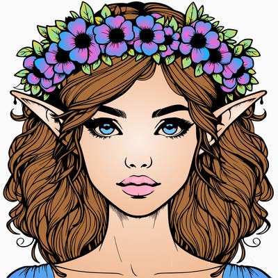 realistic female elf with flower crown