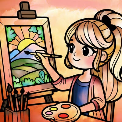a teenager girl painting a masterpiece