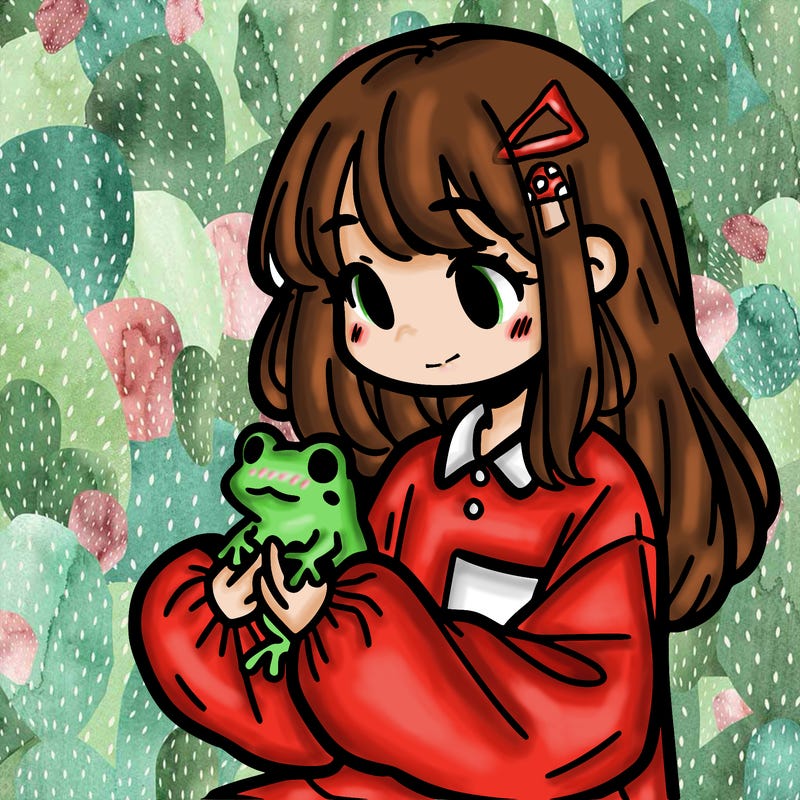 girl with long hair and a oversized shirt. and she is holding a frog