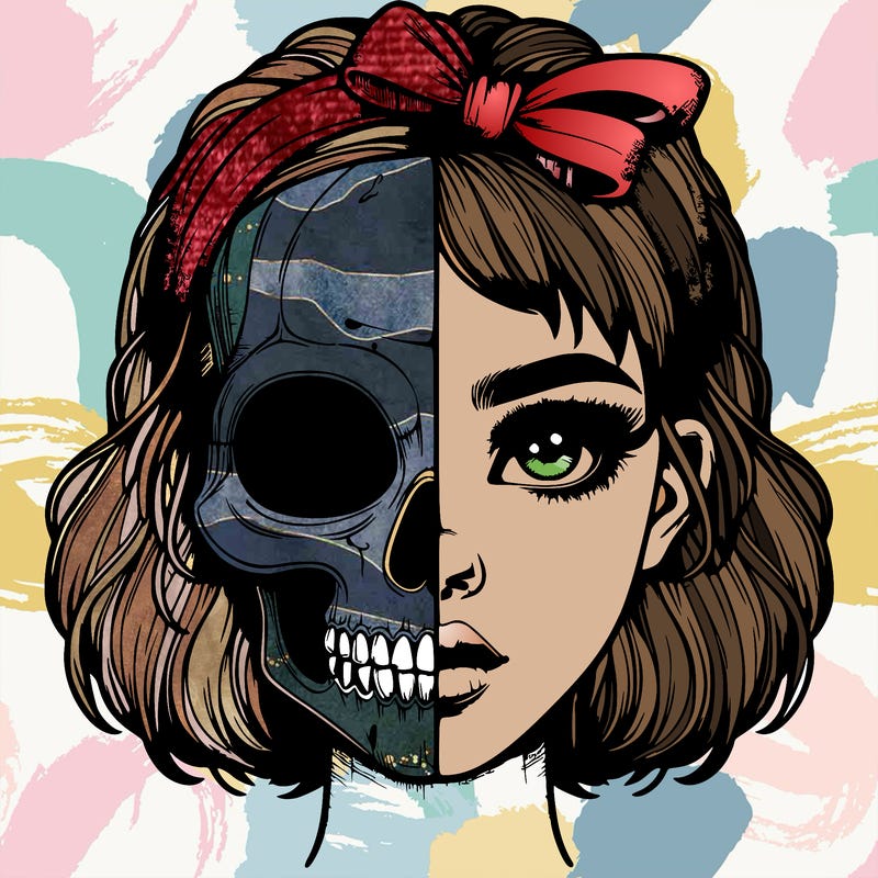 realistic girl with half skull mask