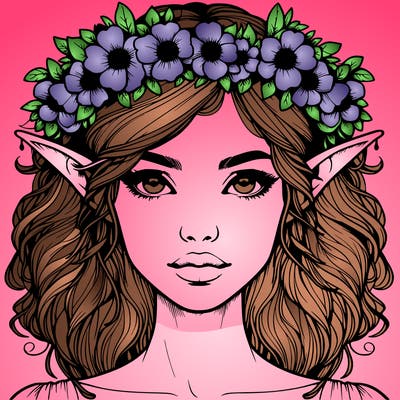 realistic female elf with flower crown
