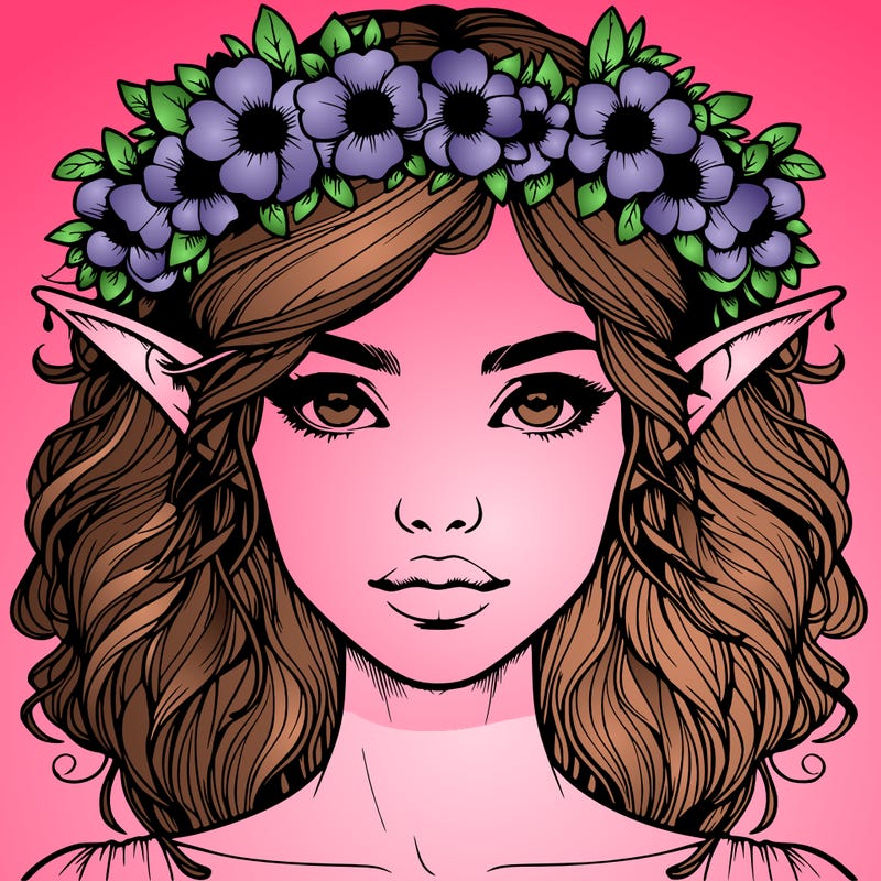 realistic female elf with flower crown