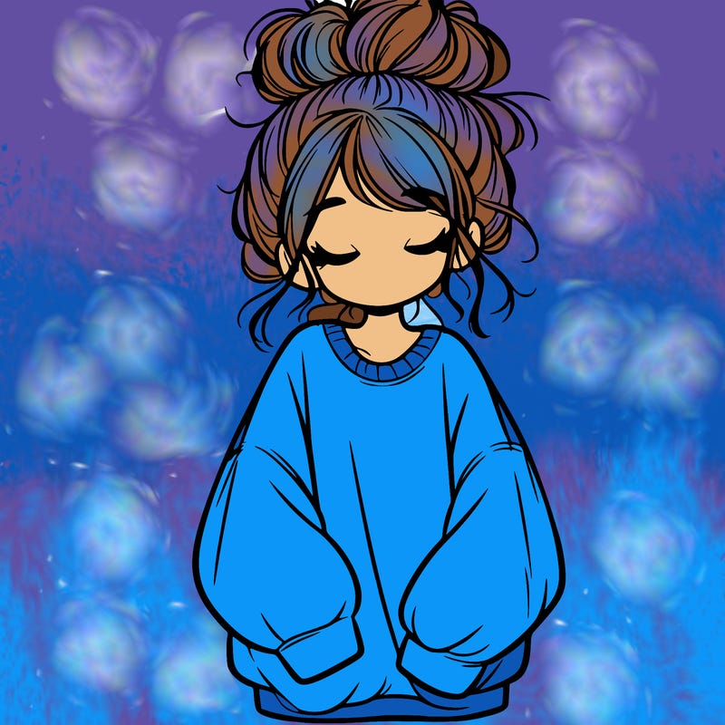 girl with baggy sweatshirt and messy bun