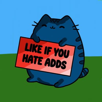 a kawii pusheen cat holding a sign that says like if you hate adds