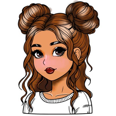realistic girl with two buns in her hair