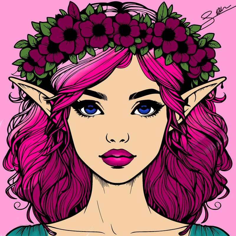 realistic female elf with flower crown
