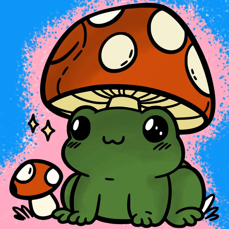 a cute frog with a mushroom hat