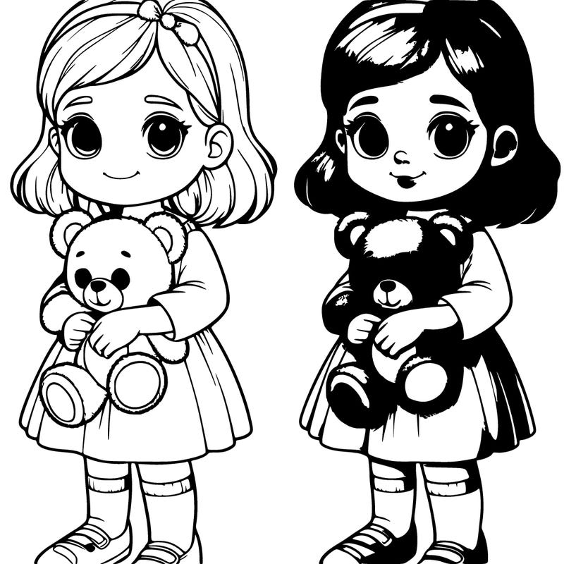 realistic little girl holding a teddy bear