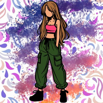 girl in baggy pants crop top and long hair