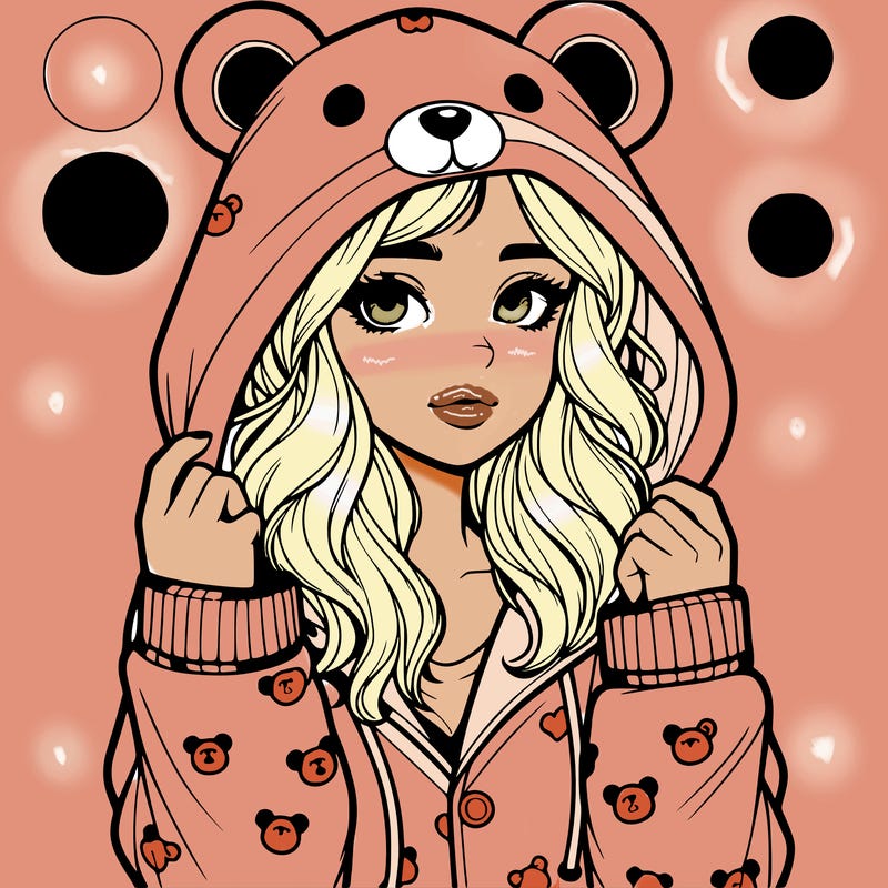 realistic girl in a animal pjs hoodie