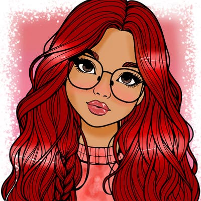 girl with long hair and freckles and glasses realistic