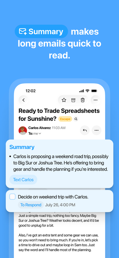 FiloMail - AI Gmail Client - A screenshot of FiloMail showing an AI email summary and an automated to-do task.