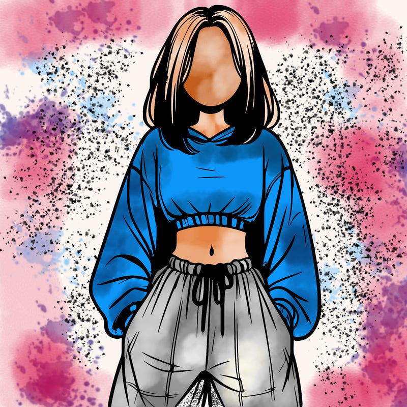 realistic girl faceless with baggy pants and a crop top