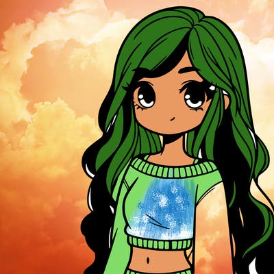 girl with long hair and a crop top with a sweater