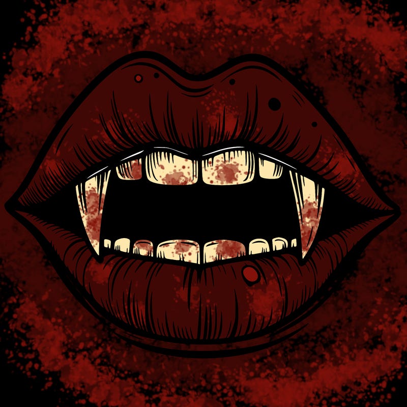 lips with vampire teeth