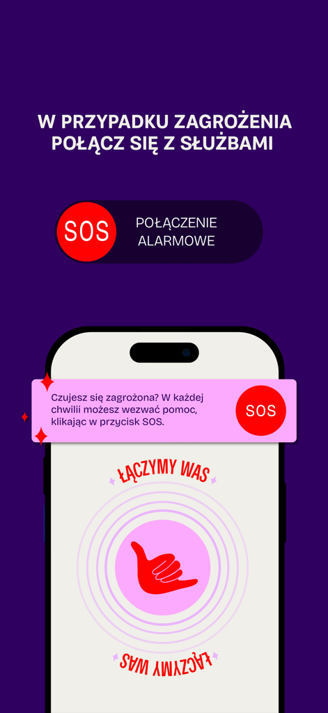 HomeGirl app interface showing the SOS emergency call button and safety alert system