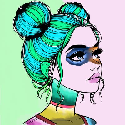 realistic girl with buns on the top of her head