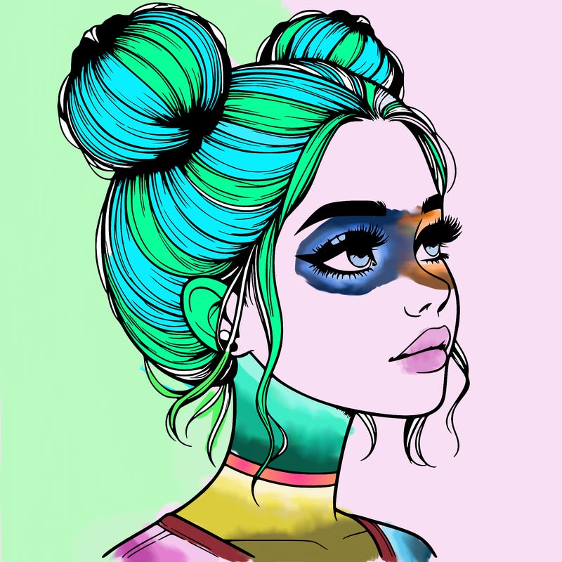 realistic girl with buns on the top of her head