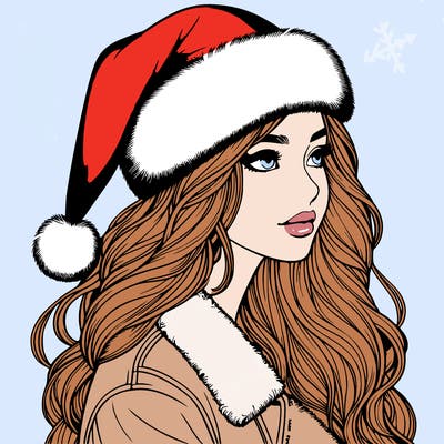 realistic girl in santa hat