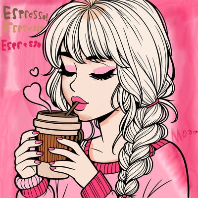 realistic girl drinking coffee