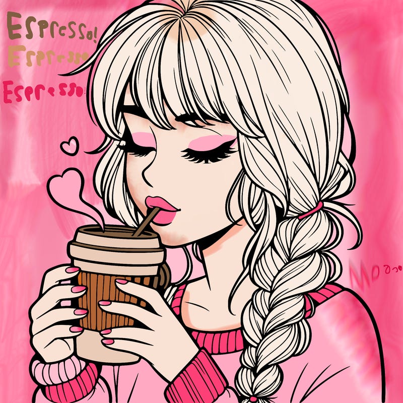 realistic girl drinking coffee
