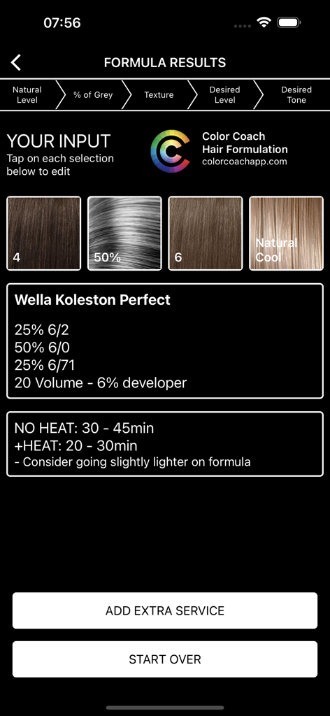 Color Coach Hair Formulation - Professional hair color formulation results for Wella Koleston Perfect.