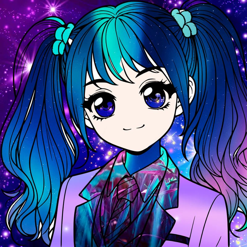 realistic girl with two ponytails and a suit on