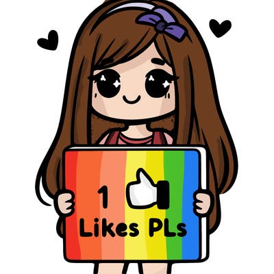 girl holding a sign saying 10 likes pls