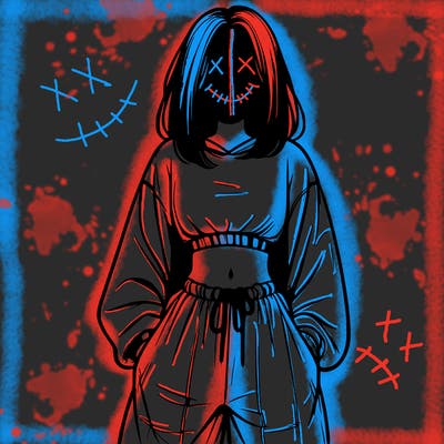 realistic girl faceless with baggy pants and a crop top