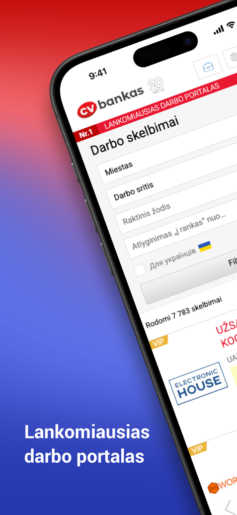 CVbankas.lt - Interfaz de la aplicación CVbankas para la búsqueda de empleo en Lituania